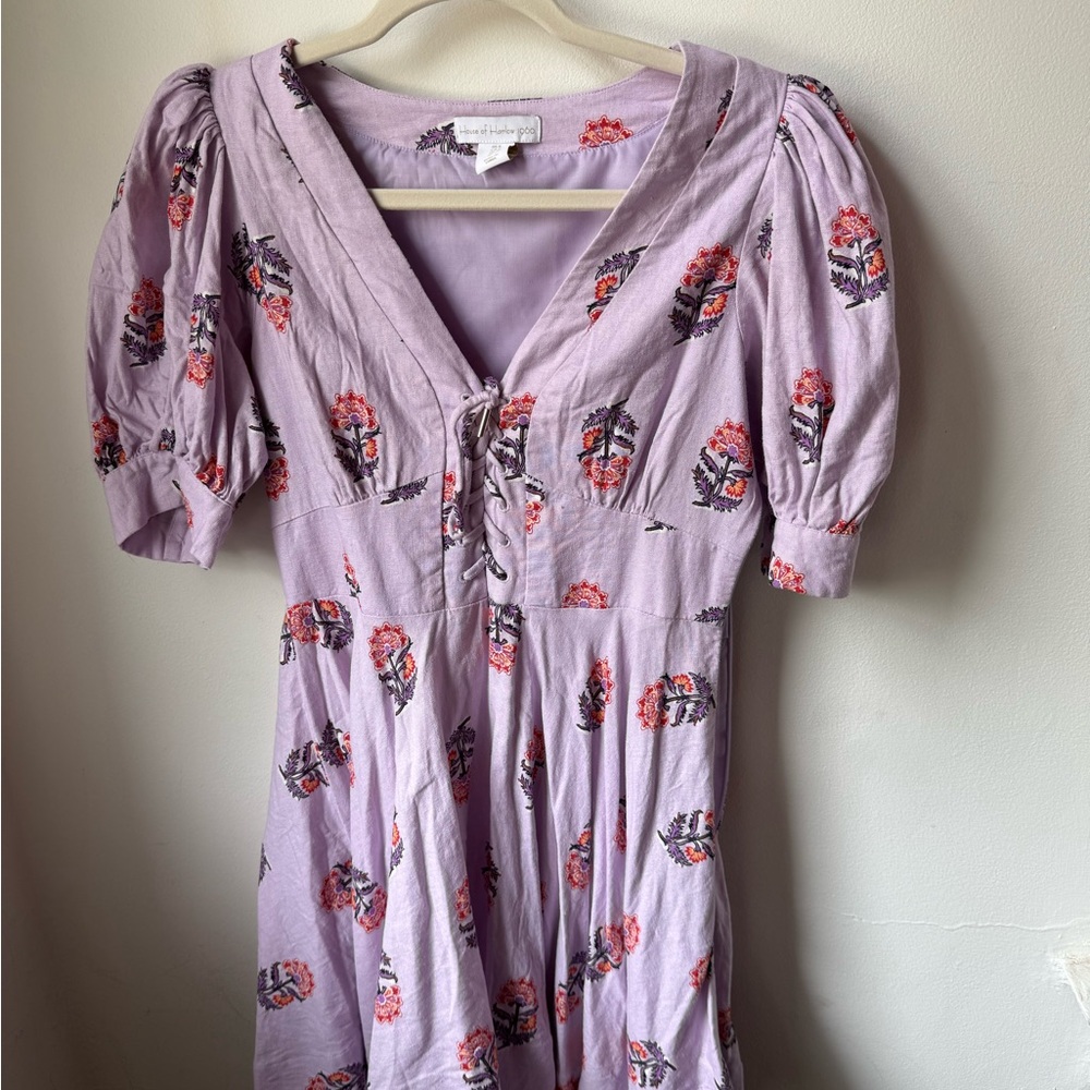 House of Harlow 1960 Lilac Floral Lace-Up Mini Dress